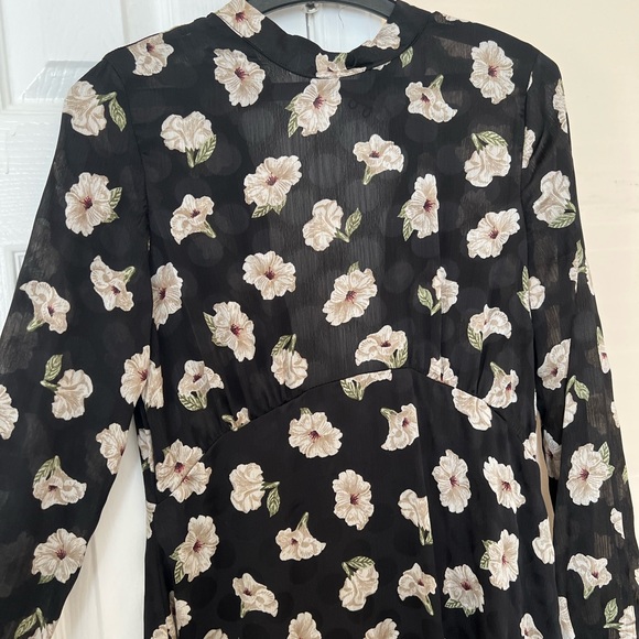Zara black white floral midi dress a line US size XS - Picture 4 of 8